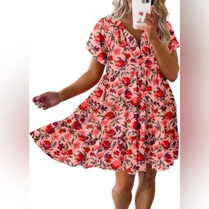 Floral Pink and Red Dress fits like Med